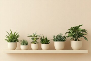 Obraz premium Beige shelf with potted plants (1)