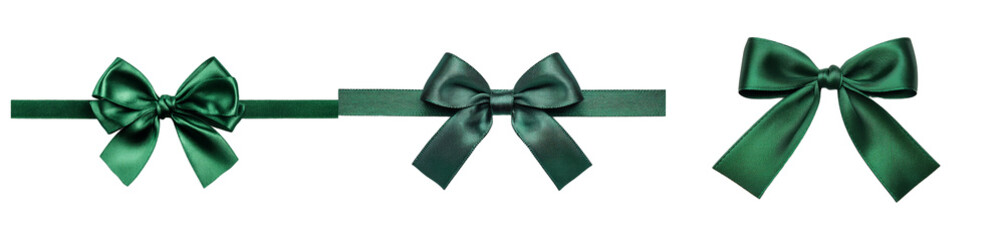 Set of elegant green bows isolated on a transparent background, perfect for festive occasions and gift wrapping, evokes a sense of celebration and luxury