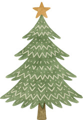 Obraz premium Vector watercolor Christmas tree decorated with Scandinavian folk patterns and topped, golden star. Perfect for holiday cards, festive posters, Christmas invitations, seasonal prints, cozy winter 