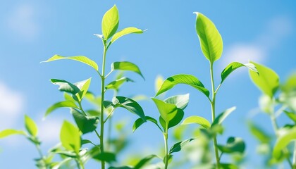 Obraz premium green leaves on blue sky background