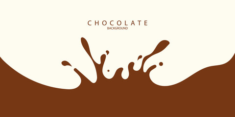 Chocolate background of Modern poster, dynamic splashes and drops. Vector illustration in a flat style of minimalism