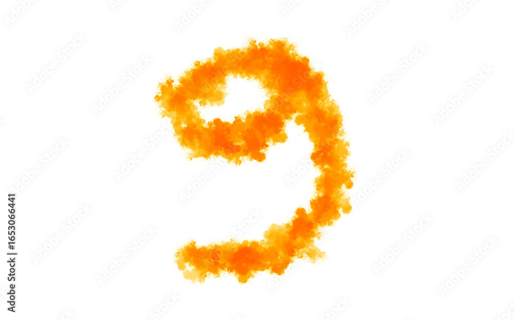 Poster flaming number nine on see-through backdrop a fiery orange digit for graphic compositions and numeri