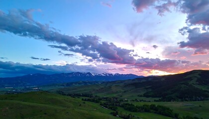 Panoramic sunset over a valley
