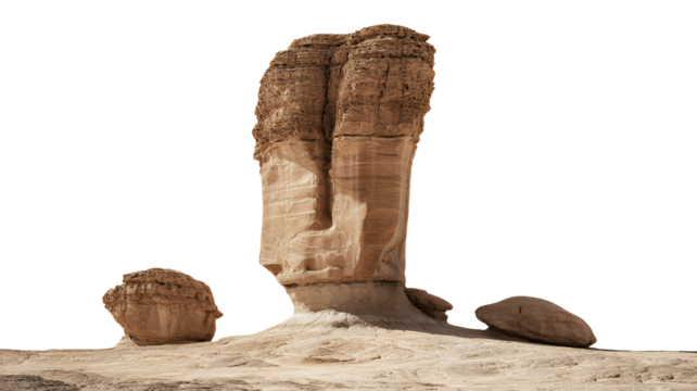 Solitary Sandstone Pillar in Desert Landscape Under Sunlight