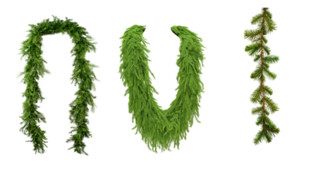 Set of green garlands isolated on a transparent background, perfect for holiday decorations, evokes a festive and natural ambiance, ideal for Christmas themes