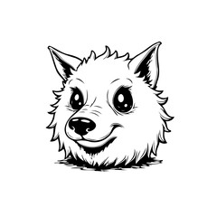 Illustration of a cute dog head with a friendly smile and expressive eyes in cartoon style