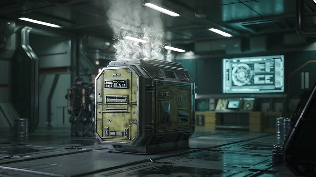 Futuristic laboratory with glowing advanced technology and holographic interface displaying complex data and scientific research - Powered by Adobe