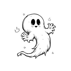 Whimsical Halloween Ghost Character Illustration, Celebrating the Spooky Season with a Friendly Apparition Drawing