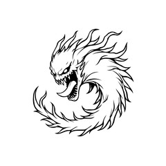 Ferocious dragon swirling with fiery rage, a mythical beast embodying darkness and sinister intent, poised to strike