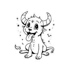Playful fantasy horned creature illustration for children storybooks and coloring pages art creative and fun character