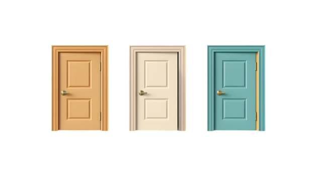 Three Colorful Doors on a Transparent Background