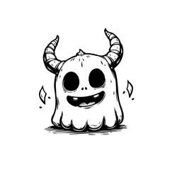 Funny Halloween Ghost with Horns Illustration for Spooky Season and Festive Holiday Celebrations or Events