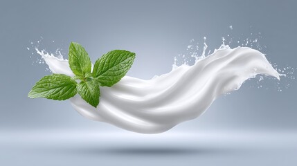 Mint leaves floating above white cream in a fresh and vibrant setting