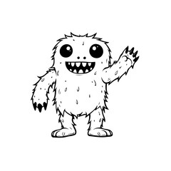 Friendly Fluffy Monster Waving Hand Illustration for Children Books and Cartoon Characters Designs projects and artwork