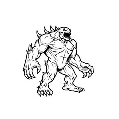 Detailed muscular monster illustration depicting strong features and powerful spikes, a terrifying creature with a formidable presence