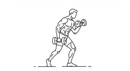 Fototapeta premium Line art of a muscular man doing bicep curls with dumbbells in a fitness exercise routine workout session