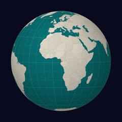 Equatorial Guinea on the map. Globe centered to Equatorial Guinea. Country location on the world map. Teal Pale Mint color palette. Globe with countries, meridians and parallels.