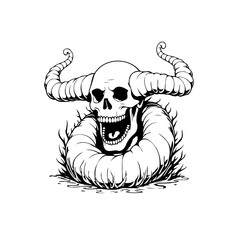 Detailed skull and horns illustration evoking darkness, fantasy art for edgy designs or dark themes