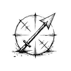 A striking hand-drawn illustration featuring an arrow piercing a target symbolizing precision accuracy and focus achieving goals target concept