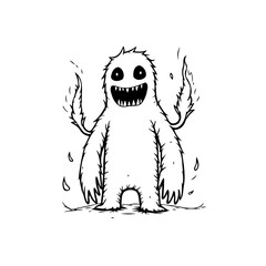 Cartoon monster character with flames and sharp teeth illustration art for spooky designs and decoration themes