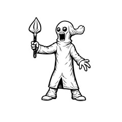 Spooky spectre with menacing spear illustration for haunted house themes and Halloween events and creepy celebrations