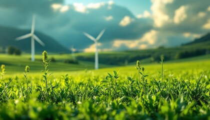 wind turbine on green field