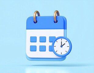 3D Render of a Calendar with a Clock Indicating Time Management and Planning