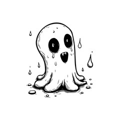 Cute crying ghost with water drops illustration, perfect for halloween design project and celebration vector graphic