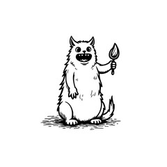 Whimsical cat-like creature illustration holding a leaf-shaped object offering a lighthearted and playful design with delightful charm