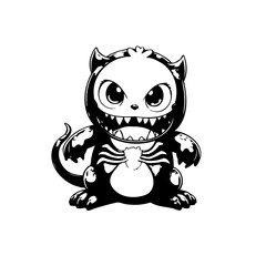 A charming whimsical monster character design in black and white perfect for children's illustrations or animation