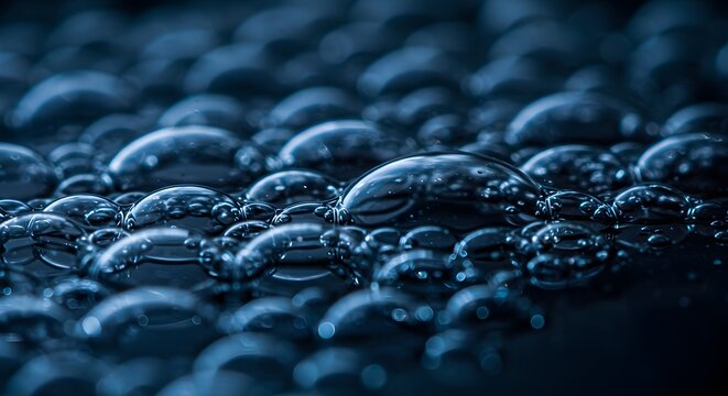 Macro Close-up of Blue Bubbles with Soft Bokeh