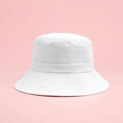 White bucket hat isolated on pink background