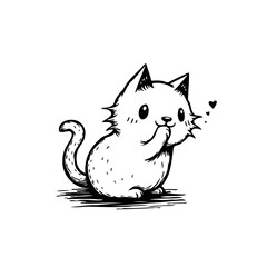 Charming kitten illustration expresses fondness with heart shapes conveying love and feline friendliness creating cuteness and joy