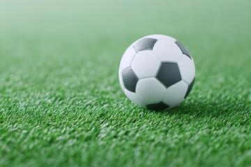 Fototapeta premium A close-up of a soccer ball on lush green grass.