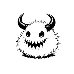 Illustration of a cute fluffy monster with horns and sharp teeth creates a spooky mood and fun graphic design