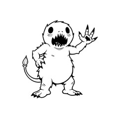Creepy cartoon monster character illustration showing its claws and scary teeth waving its hand to the viewer