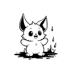Adorable cartoon creature in black and white a rainy day illustration charming animal character
