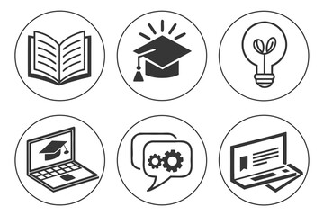 Set of education icons isolated on white background, representing online learning