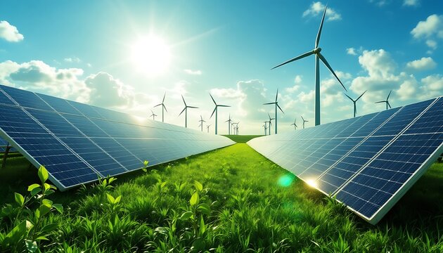 solar panels and wind turbines