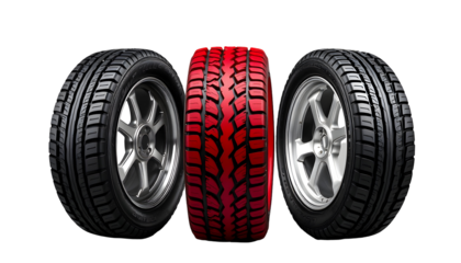 Three Car Tires Winter AllSeason and Custom Red Tread