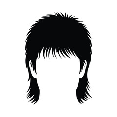 Black and White Illustration of a Mullet Hairstyle on White Background