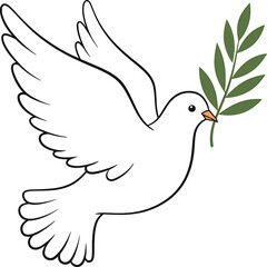 Obraz premium Minimalist Outline Flying Dove with Olive Branch Symbol Illustration