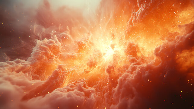 High-definition capture of atoms splitting in a surreal cosmic environment creating radiant bursts white background 