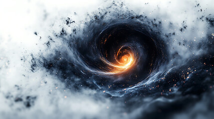 Fototapeta premium Glowing spiral of dark matter particles forming a compact energy source white background 