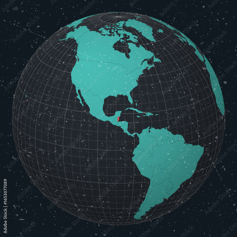 Aufkleber belize on globe. vintage look with grunge scratched texture. country view on world map in dark charc