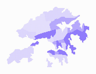 Obraz premium Hong Kong dotted map. Digital style map of the country on white background. Hong Kong shape with circle dots. Colored dots style. Small size circles. Awesome vector illustration.