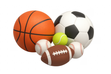 3d rendering of different sport balls on transparent background
