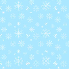Snowflake seamless pattern.White snowflakes repeat pattern isolated on light blue background.Christmas, winter background wallpaper.