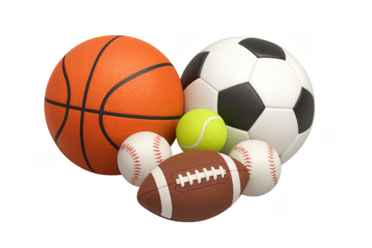 3d rendering of different sport balls on transparent background - Powered by Adobe