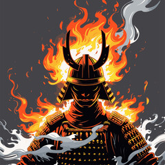 vector image of a samurai silhouette wrapped in fire